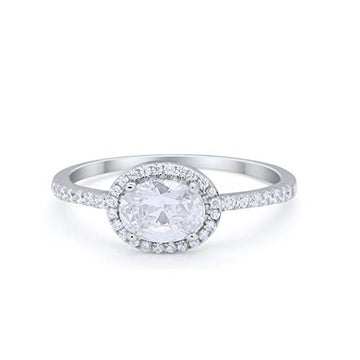 Sideways Halo Engagement Ring Round Simulated Cubic Zirconia 925 Sterling Silver